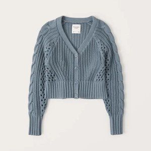 NWT Abercrombie & Fitch Cotton-Blend Cropped Cardigan Blue XXS